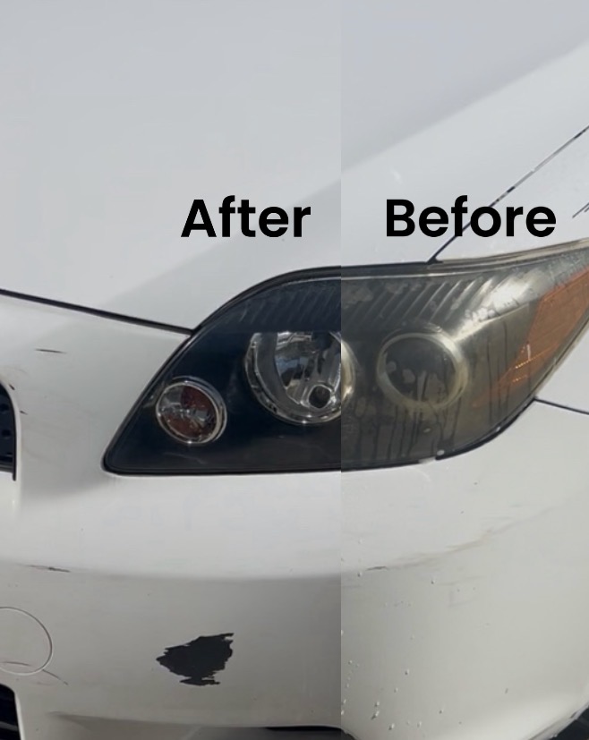 Restored crystal-clear headlight after wet sanding and polish